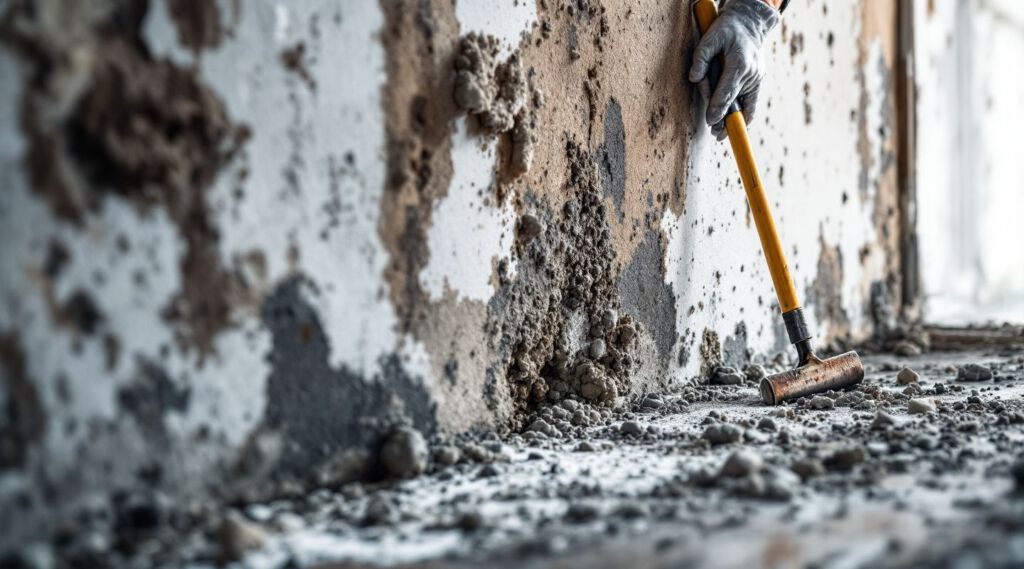 Certified technician using specialized equipment to inspect a wall for hidden mold growth