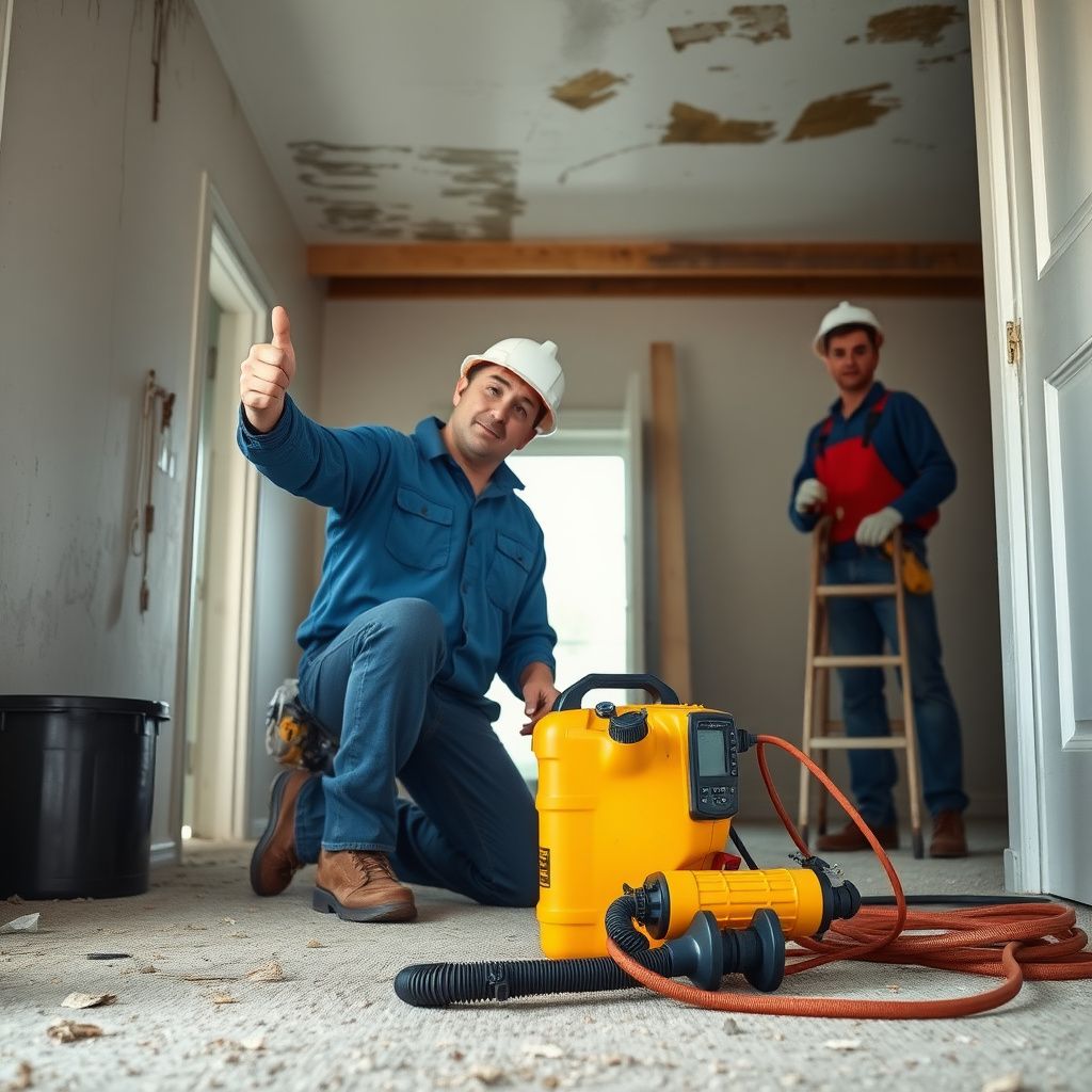 A professional mold remediation technician from Summit Pro Mold Removal conducting an air quality test inside a Lake Jackson home.