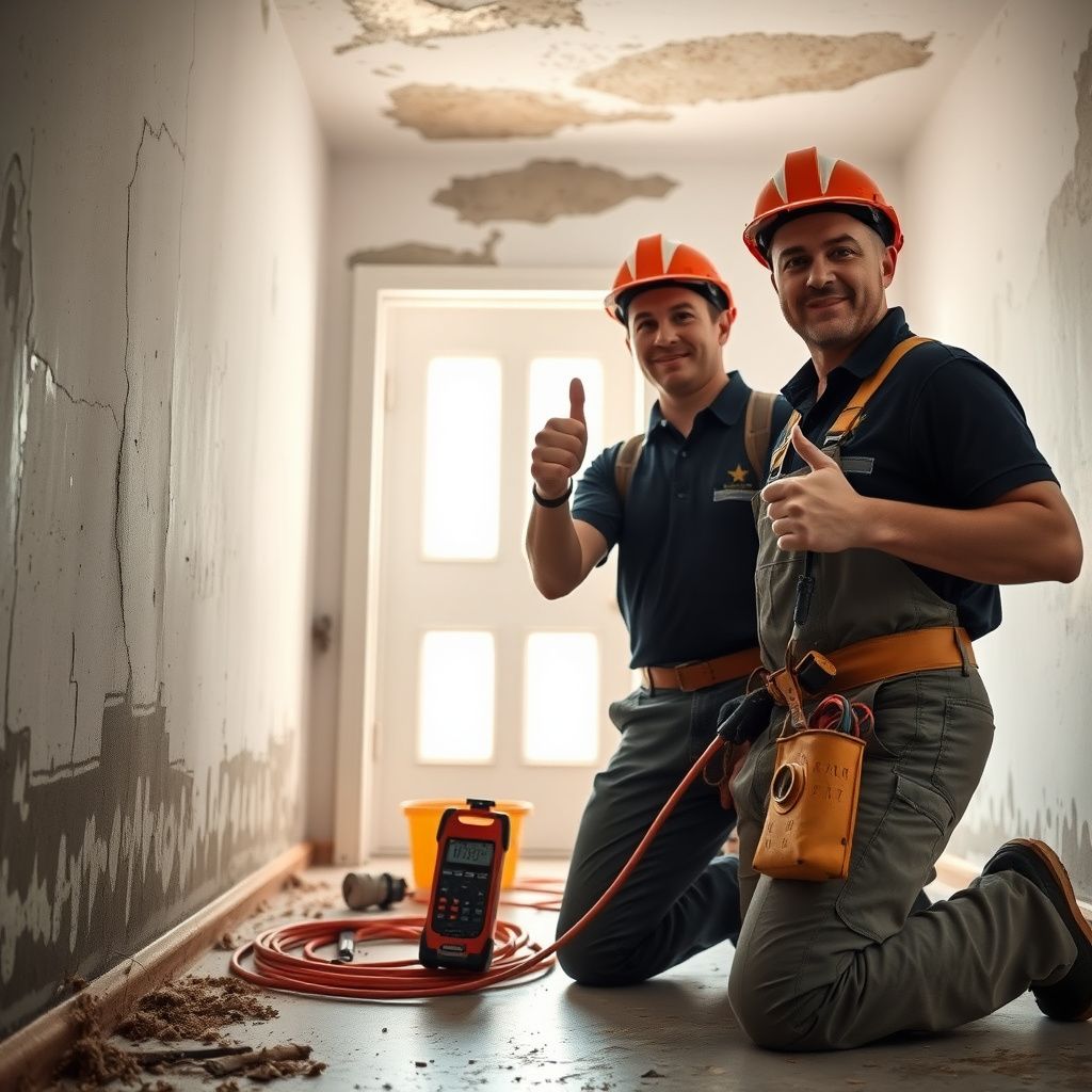 A certified mold remediation technician from Summit Pro Mold Removal conducting an air quality test inside a Fresno, Texas home.